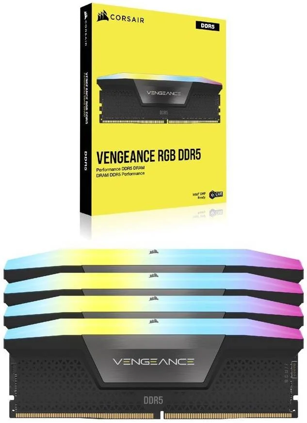 کیت حافظه رم 64 گیگابایتی (4x16GB) DDR5 کرسیر VENGEANCE RGB، سرعت تست شده 5600 مگاهرتز، تاخیر CAS 36-36-36-76، کیت چهار کاناله، چیپست Intel XMP 3.0، ولتاژ 1.25، مشکی | CMH64GX5M4B5600C36