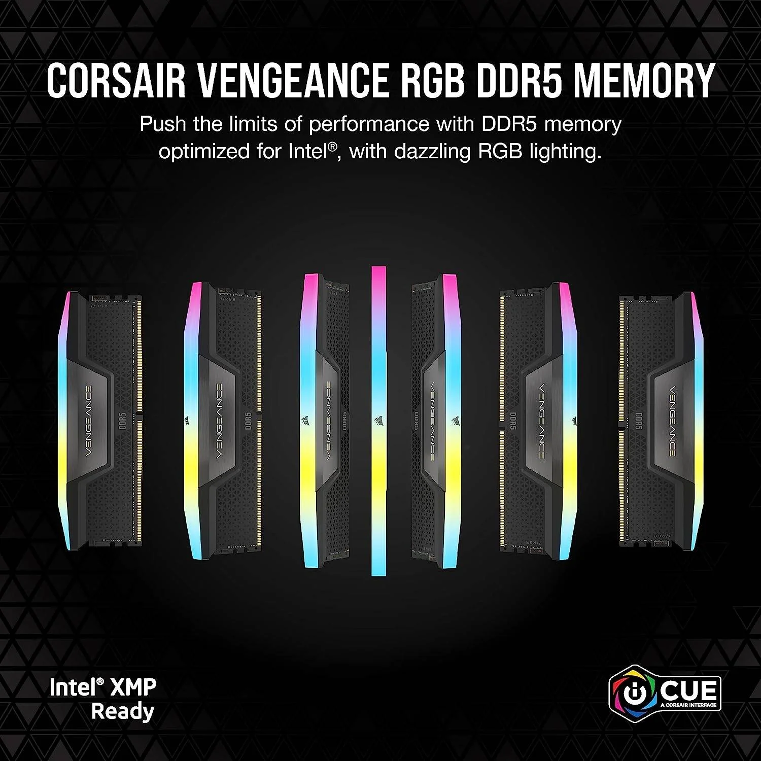 کیت حافظه رم 64 گیگابایتی (4x16GB) DDR5 کرسیر VENGEANCE RGB، سرعت تست شده 6600 مگاهرتز، تاخیر CAS 32-39-39-76، کیت چهار کاناله، چیپست Intel XMP 3.0، ولتاژ 1.4، مشکی | CMH64GX5M4B6600C32