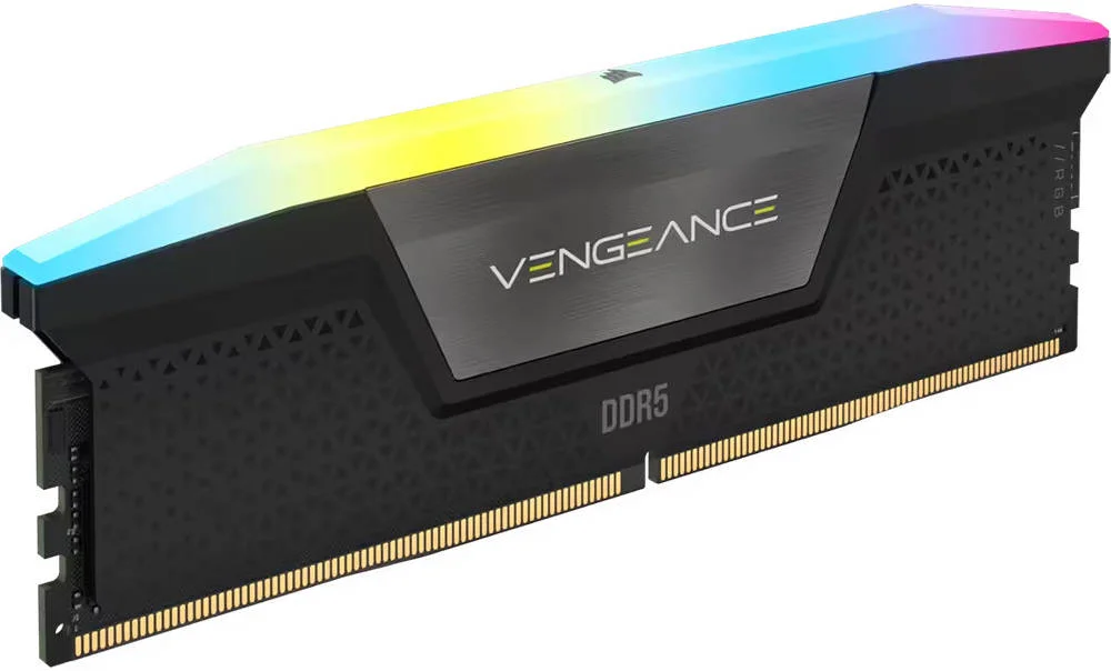 کیت حافظه دسکتاپ 96 گیگابایتی (2 عدد 48 گیگابایتی) Corsair VENGEANCE RGB DDR5، سرعت حافظه 5200 مگاهرتز، تاخیر CAS 38، ولتاژ حافظه 1.25 ولت، XMP 3.0، 288 پین، RGB چند منطقه ای پویا | CMH96GX5M2B5200C38