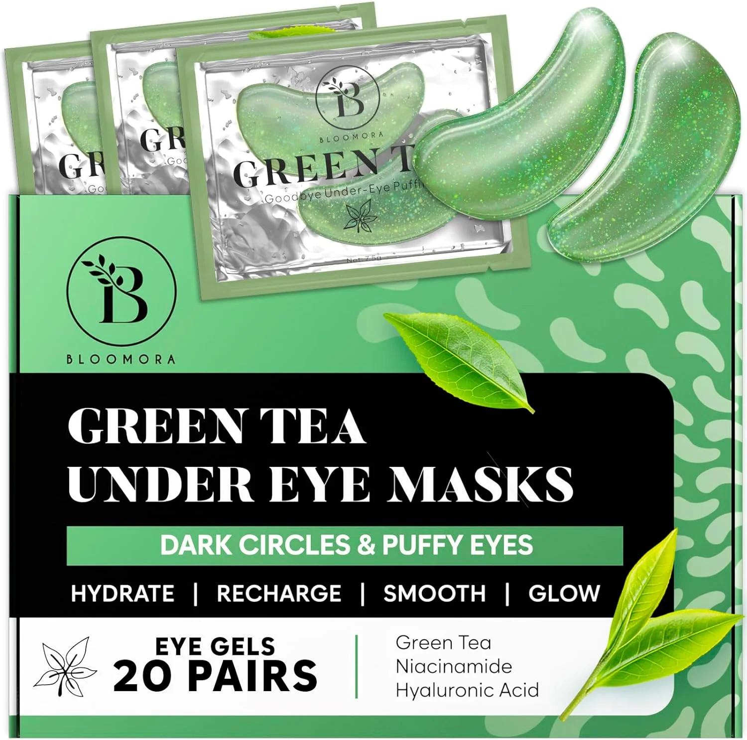 پدهای دور چشم چای سبز (20 جفت) - پدهای دور چشم حاوی نیاسینامید و هیالورونیک اسید - پدهای دور چشم ضد تیرگی - رفع تیرگی دور چشم - پچ های دور چشم