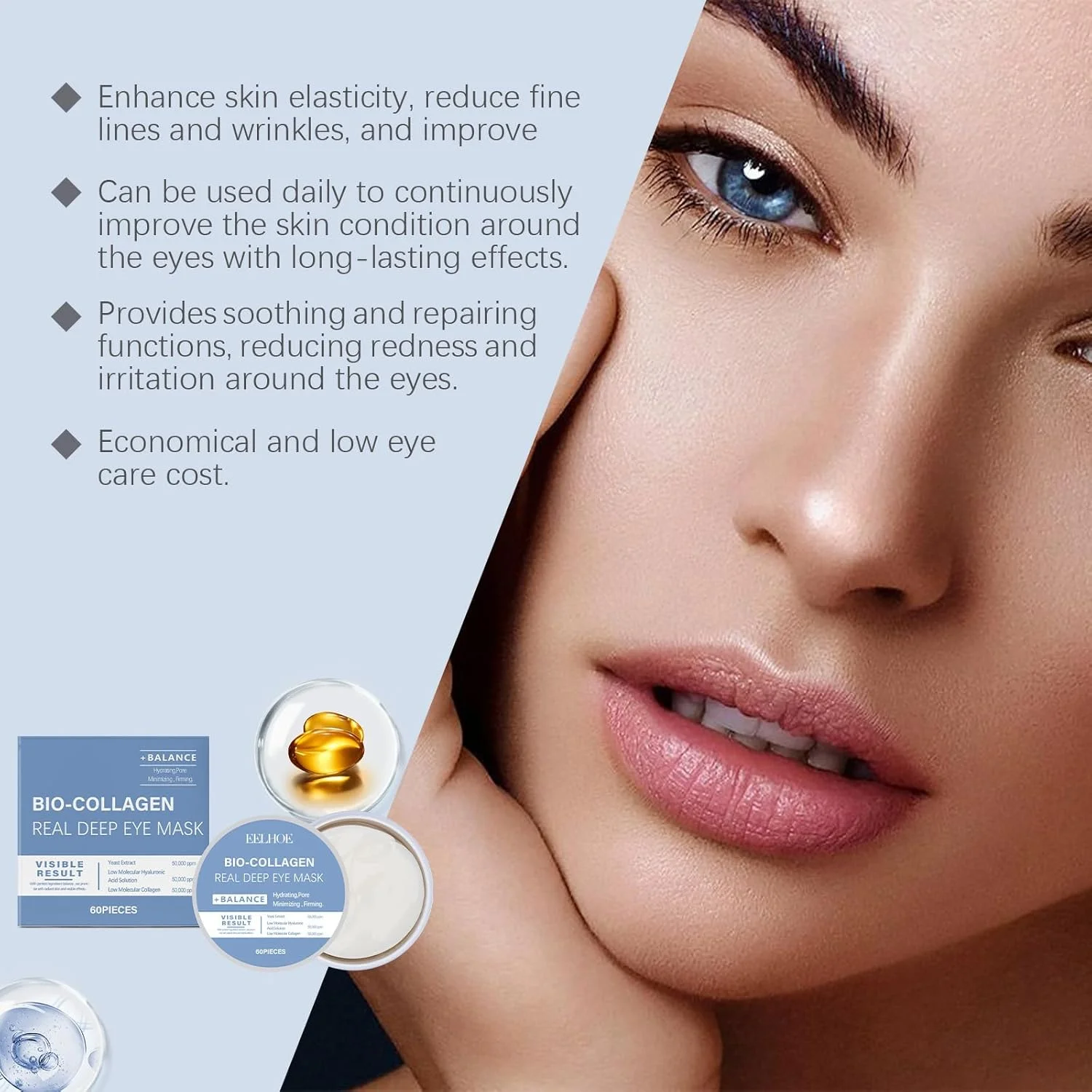 پدهای ماسک دور چشم کلاژن، پد دور چشم هیدروژل آبرسان و پر از کلاژن، ماسک دور چشم آبرسان و صاف کننده برای سیاهی و پف زیر چشم، (04)