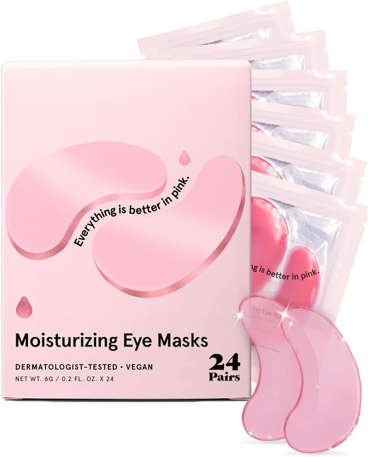۲۴ جفت ماسک زیر چشم مرطوب کننده، پچ های ژلی زیر چشم برای حلقه های تیره، پف کردگی چشم، کیسه ها و چین و چروک، وگان بدون تست حیوانی، بهترین هدیه برای زنان (صورتی)