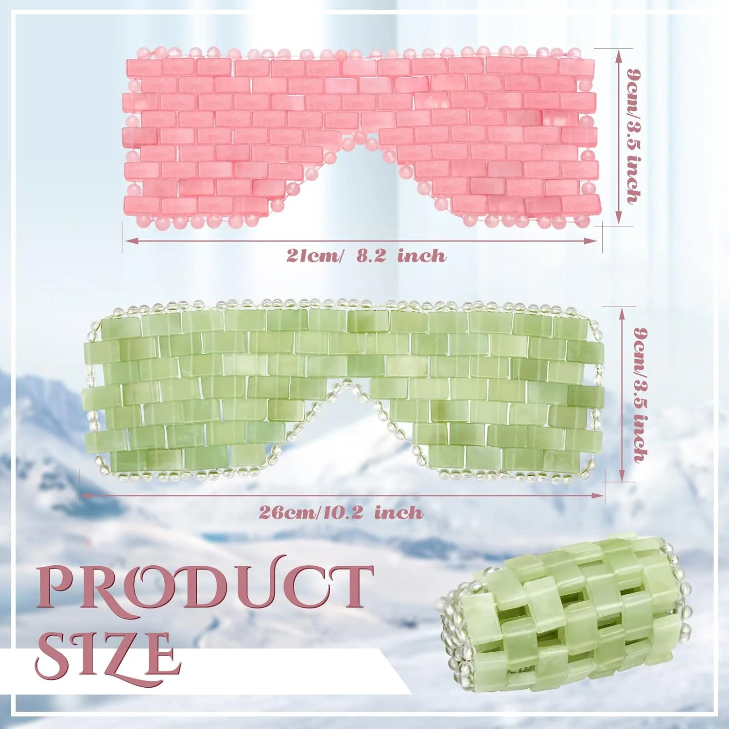 ماسک چشم یشمی 2 عددی و ماسک خواب کریستالی رز کوارتز، ماسک چشم خنک کننده برای پف کردگی، ماسک چشم سنگ یشم سبز روشن برای کاهش پف کردگی، ماساژ، رفع چین و چروک، تسکین میگرن، مدیتیشن، زیبایی