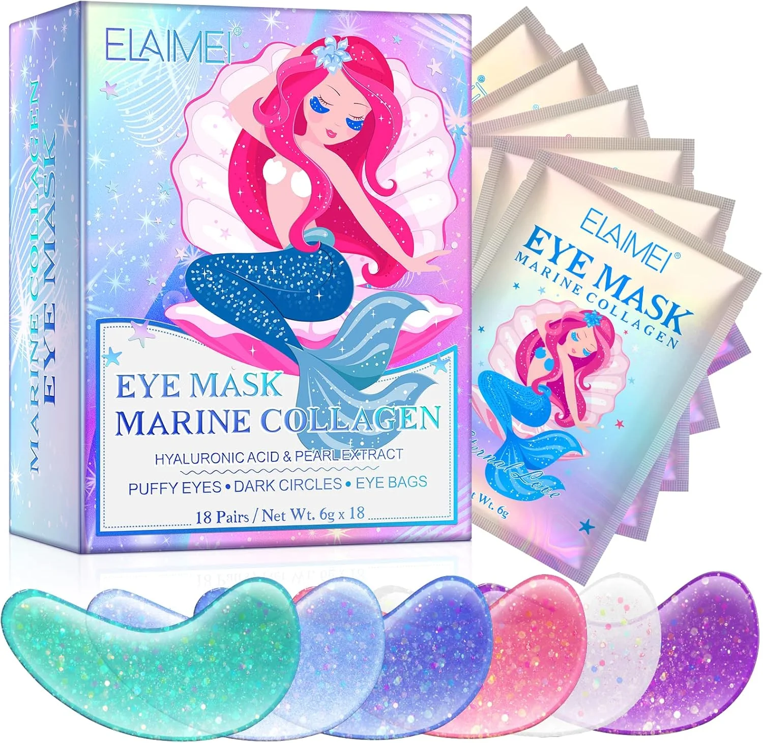 پد زیر چشم (18 جفت) - ماسک مروارید با کلاژن دریایی طبیعی و هیالورونیک HA، کاهش دهنده چین و چروک، پف چشم، حلقه های تیره و کیسه های زیر چشم، ماسک ضد پیری و پدهای ضد چروک