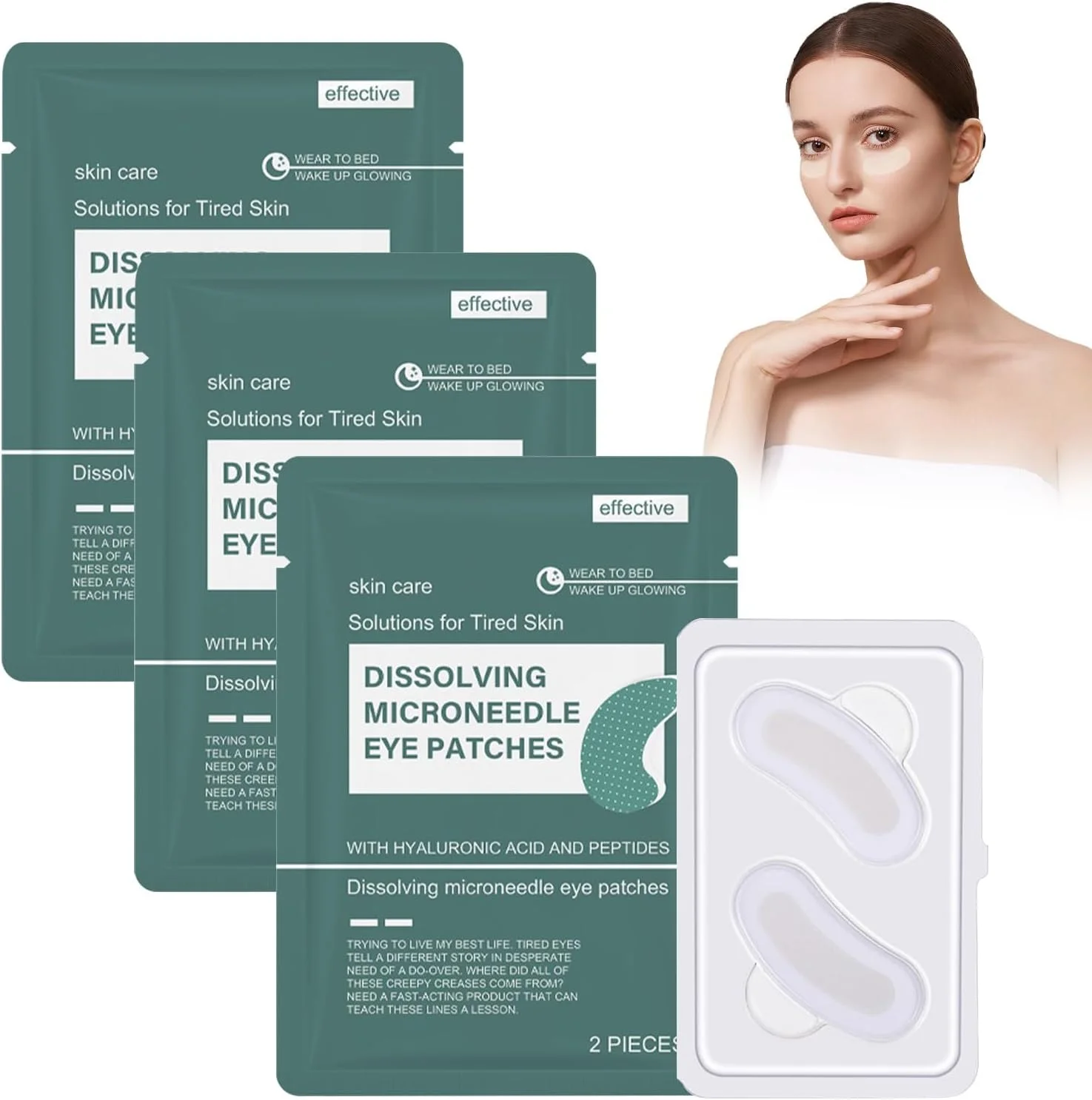 پچ های میکرونیدل حل شونده احیا کننده دور چشم، پچ های سوزن ریز مراقبت از زیر چشم با پپتیدها و اسید هیالورونیک، کاهش چین و چروک، حلقه های تیره و پف زیر چشم، 3 عدد