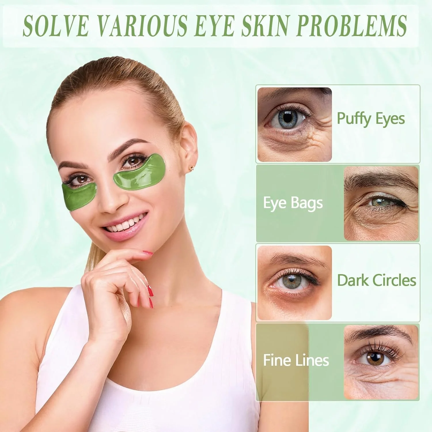 پد ژلی زیر چشم 60 عددی، ماسک ژلی مراقبت از پوست چشم، پد زیر چشم کلاژن برای سیاهی و پف، پوست خود را شاداب کنید، مرطوب کننده، بهبود خاصیت ارتجاعی (ماسک چشم آلوئه ورا)