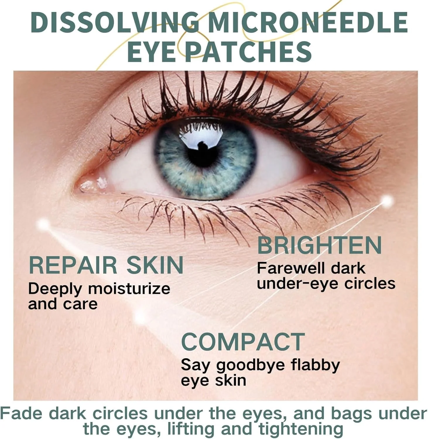 پچ های میکرونیدل حل شونده احیا کننده دور چشم، پچ های سوزن ریز مراقبت از زیر چشم با پپتیدها و اسید هیالورونیک، کاهش چین و چروک، حلقه های تیره و پف زیر چشم، 3 عدد