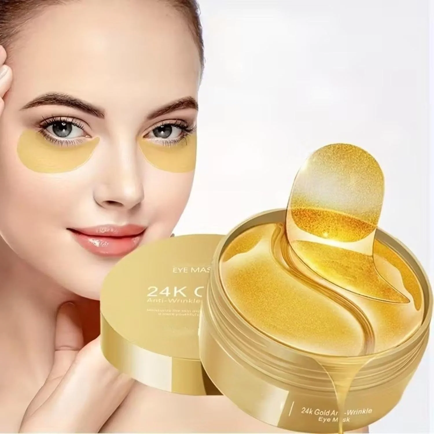 پد زیر چشم کلاژن طلای 24 عیار (30 جفت / 60 عدد) - ماسک چشم مرطوب کننده و سفت کننده برای حلقه های تیره، پف زیر چشم، چین و چروک و خطوط ریز | پدهای آبرسان چشم برای پوستی روشن و صاف
