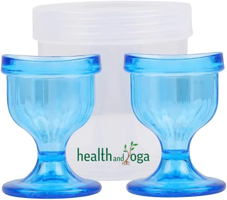 فنجان شستشوی چشم SoulGenie ChillEyes برای پاکسازی موثر چشم - با محفظه نگهداری - لبه به شکل چشم، تناسب کامل (2 عدد) (آبی)