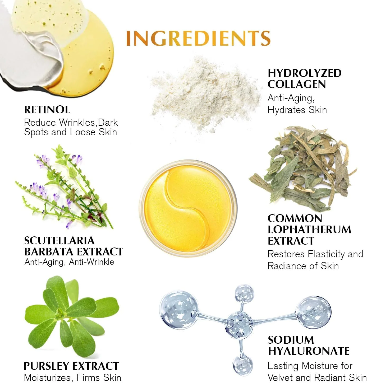 پدهای زیر چشم Enaskin Naturals برای سیاهی و پف زیر چشم - پدهای ژلی طلای 24 عیار، رتینول، کلاژن و اسید هیالورونیک، مرطوب کننده و کاهش دهنده چروک (طلای 24 عیار)