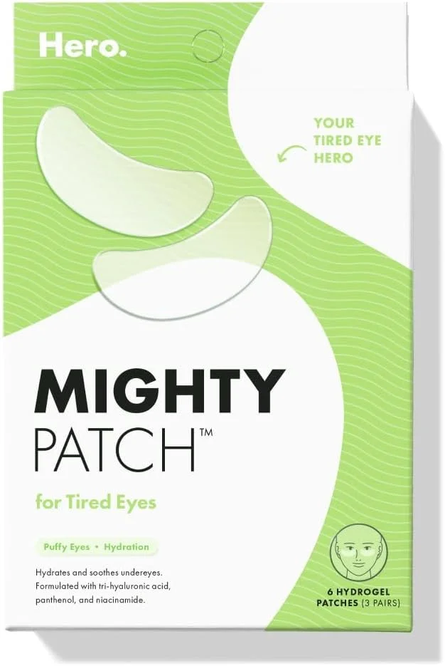 پچ های زیر چشم HERO COSMETICS Mighty Patch™ برای چشم های خسته - پچ های هیدروژل تسکین دهنده - بیدار کننده و کاهش دهنده پف زیر چشم با استفاده های مکرر (6 عدد)
