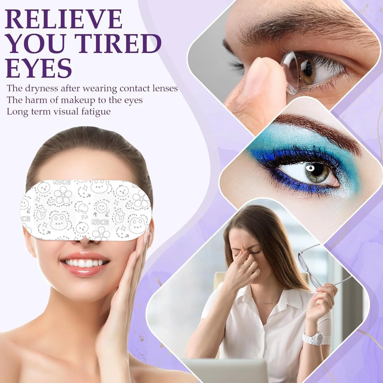 ماسک چشم بخار برای خشکی چشم و بهبود خواب، 12 عدد ماسک چشم خود گرم شونده با رایحه اسطوخودوس، رز، بابونه و بدون عطر، کمپرس گرم 42 درجه سانتیگراد برای تسکین خستگی چشم