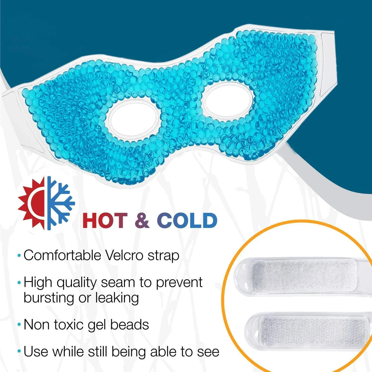 ماسک چشم ژلی Funito با سوراخ های چشم - کمپرس گرم و سرد برای درمان چشم | ماسک چشم خنک کننده برای پف چشم، خشکی چشم، سردرد، میگرن، سیاهی دور چشم، سینوزیت - ماسک صورت چشم قابل استفاده مجدد