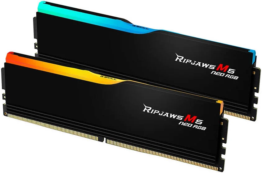 جی.اسکیل ریپجاوز M5 Neo RGB سری 64 گیگابایت (2x32GB) DDR5 کیت دو کاناله حافظه دسکتاپ، سرعت حافظه 6000 MT/s، تاخیر CL36-36-36-96، Intel XMP & AMD EXPO، مشکی | F5-6000J3636F32GX2-RM5NRK