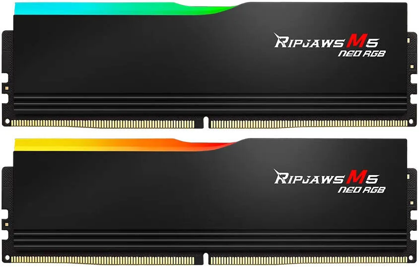 جی.اسکیل ریپجاوز M5 Neo RGB سری 64 گیگابایت (2x32GB) DDR5 کیت دو کاناله حافظه دسکتاپ، سرعت حافظه 6000 MT/s، تاخیر CL36-36-36-96، Intel XMP & AMD EXPO، مشکی | F5-6000J3636F32GX2-RM5NRK