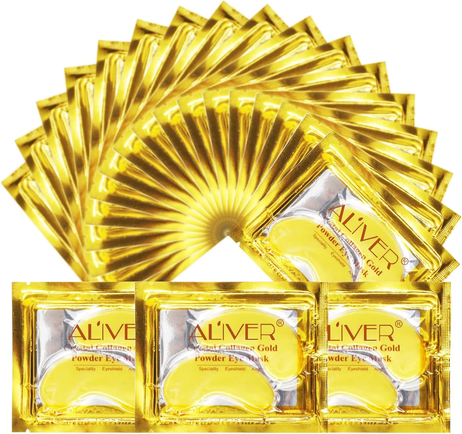پدهای کلاژن زیر چشم آلیور 20 عددی، ماسک طلایی 24K انرژی بخش برای رفع سیاهی، پف و چروک دور چشم