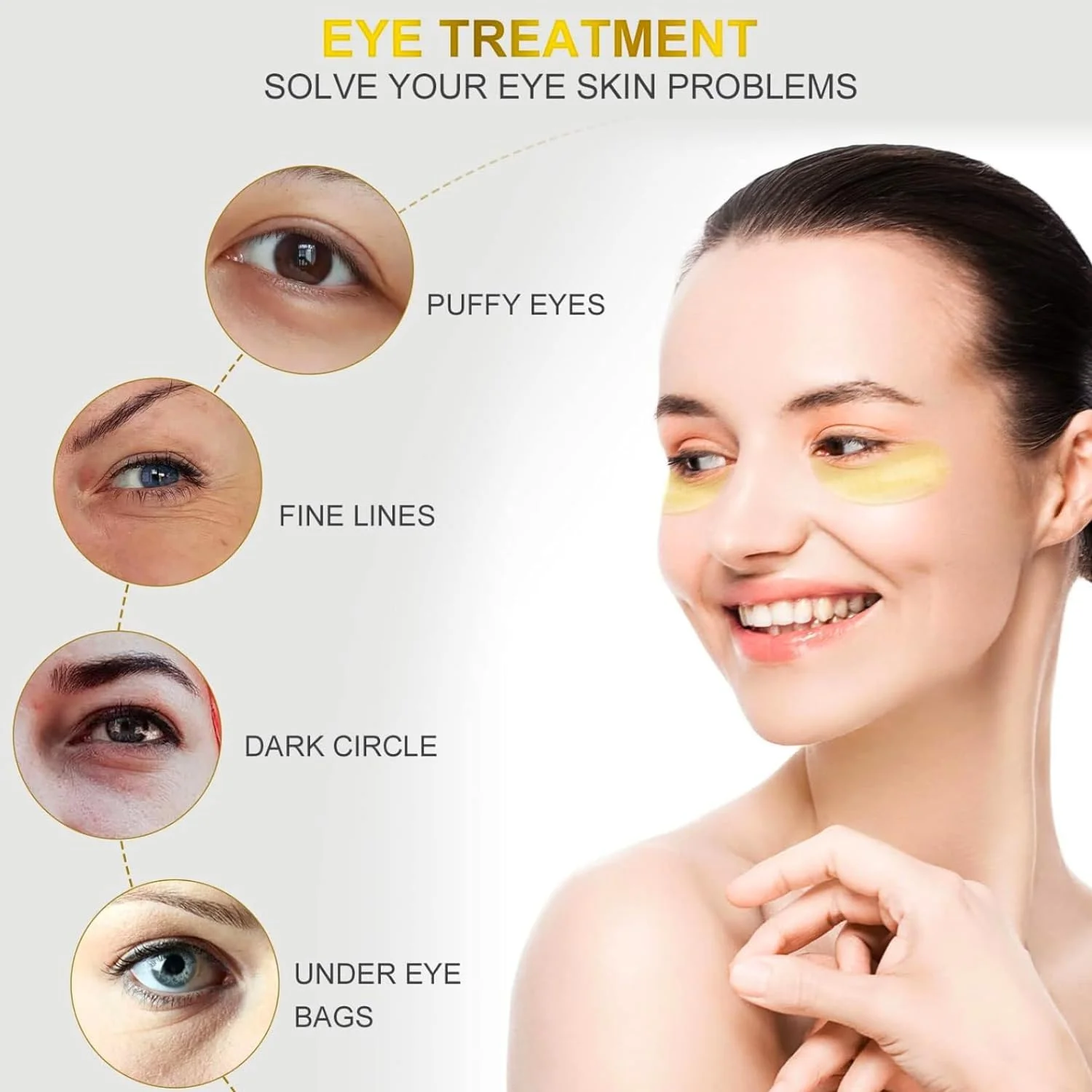 پد زیر چشم کلاژن 60 عددی برای سیاهی دور چشم، پف زیر چشم، ماسک زیر چشم کلاژن مراقبت کره ای، درمان سیاهی دور چشم، ماسک زیر چشم طلایی 24 عیار برای پف و چین و چروک