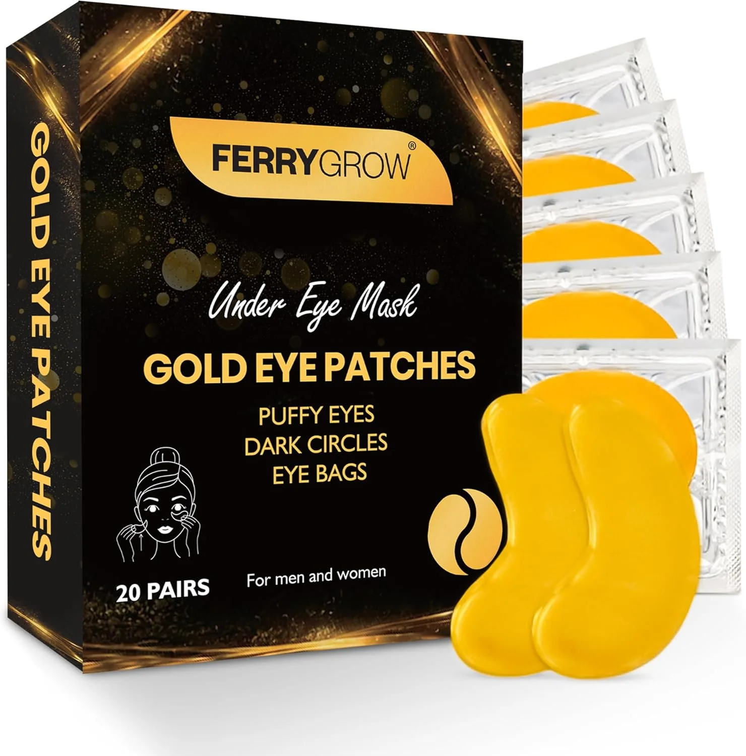 پد زیر چشم طلا (20 جفت) ژل زیر چشم برای سیاهی و پف زیر چشم با کلاژن طبیعی - ماسک چشم ژلی ضد پیری، مغذی