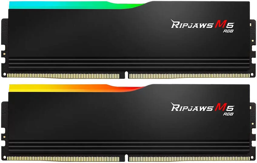 رم دسکتاپ دو کاناله G.SKILL Ripjaws M5 RGB Series با ظرفیت 64 گیگابایت (2x32GB)، سرعت حافظه 5600 MT/s، تاخیر CL46-45-45-89، ولتاژ 1.10V، مشکی | F5-5600J4645A32GX2-RM5RK