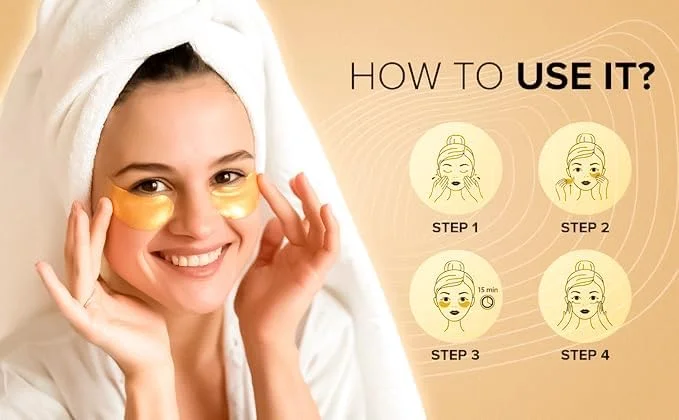 پد زیر چشم طلا (20 جفت) ژل زیر چشم برای سیاهی و پف زیر چشم با کلاژن طبیعی - ماسک چشم ژلی ضد پیری، مغذی