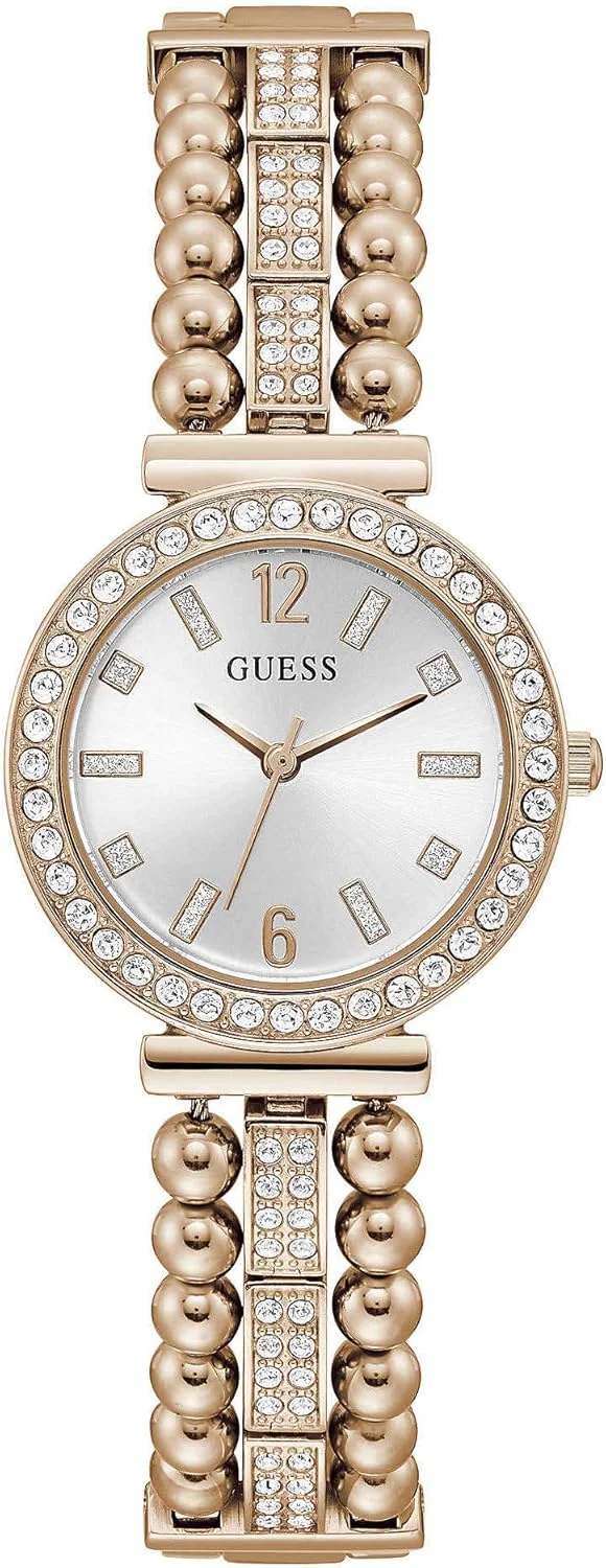 ساعت مچی عقربه‌ای زنانه گس مدل US با بند رزگلد و نگین‌دار