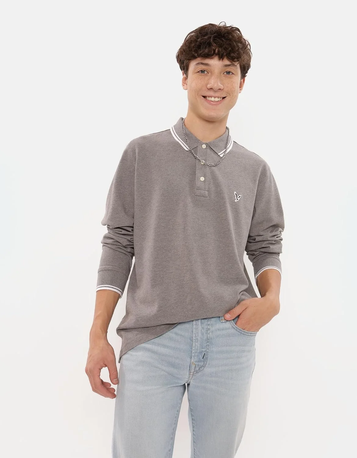 پولوشرت آستین بلند مردانه امریکن ایگل مدل U-0176-3079-006 P-Intl خاکستری سایز XL