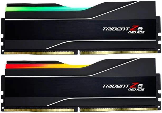 رم دسکتاپ دو کاناله G.SKILL Trident Z5 Neo RGB با ظرفیت 32 گیگابایت (2x16GB) DDR5، سرعت حافظه 6000 مگاهرتز، تاخیر 36-36-36-96، بدون ECC، پروفایل AMD EXPO، 1.35 ولت | F5-6000J3636F16GX2-TZ5NR
