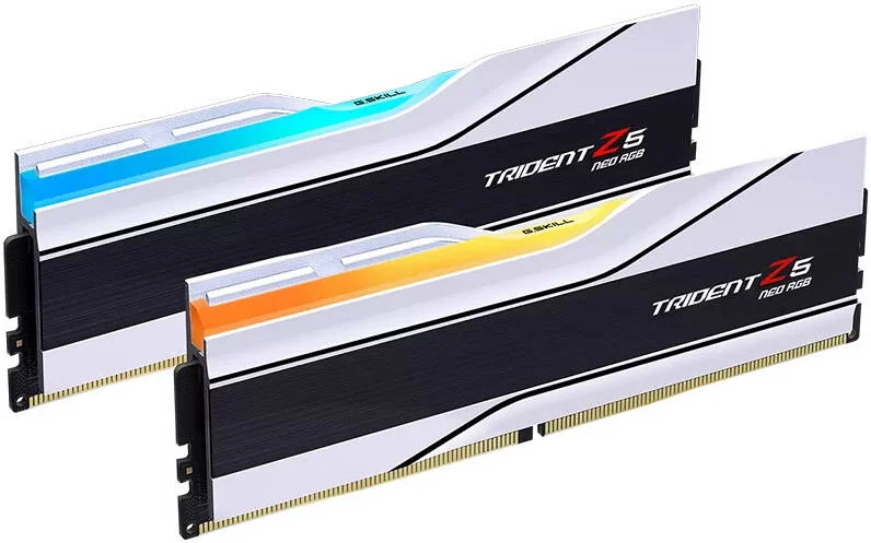 جی.اسکیل Trident Z5 Neo RGB Series کیت حافظه دسکتاپ دو کاناله DDR5 با ظرفیت 64 گیگابایت (2x32GB)، سرعت حافظه 6000 MT/s، تاخیر CL36-36-36-96، Intel XMP/AMD EXPO، ولتاژ 1.35، سفید | F5-6000J3636F32GX2-TZ5NRW