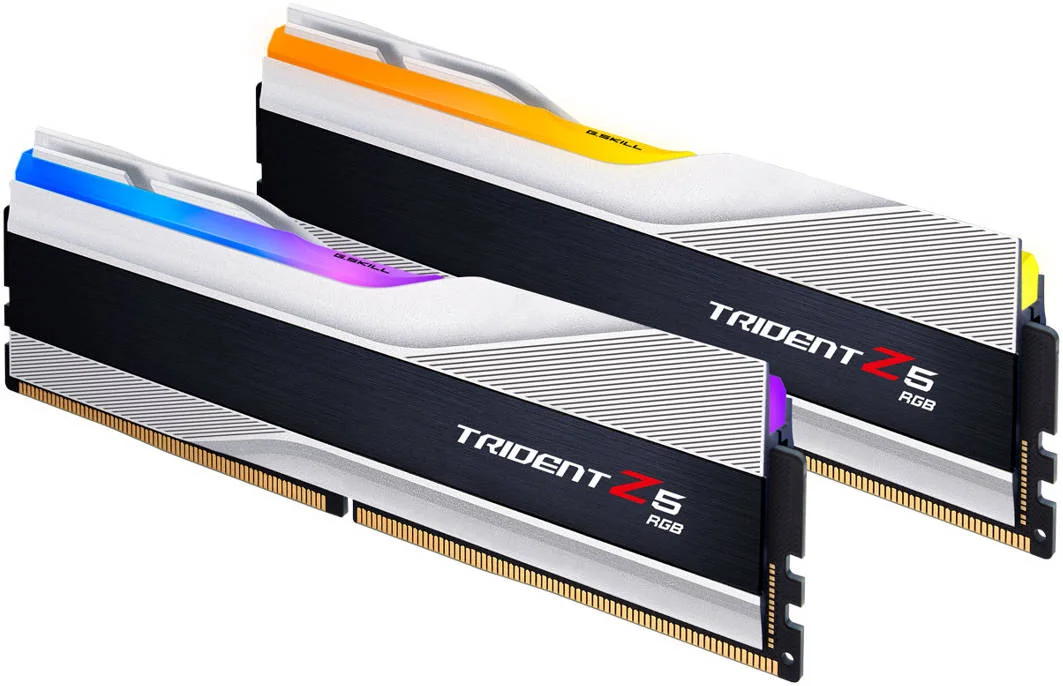 رم دسکتاپ دو کاناله G.Skill Trident Z5 RGB 32 گیگابایت (2 عدد 16 گیگابایتی) DDR5، سرعت حافظه 7200 مگاهرتز، تاخیر CL34 CAS، ولتاژ حافظه 1.40 ولت، Intel XMP 3.0، 288 پین، نقره ای | F5-7200J3445G16GX2-TZ5RS رم دسکتاپ دو کاناله G.Skill Trident Z5 RGB 32 گیگابایت (2 عدد 16 گیگابایتی) DDR5، سرعت حافظه 7200 مگاهرتز، تاخیر CL34 CAS، ولتاژ حافظه 1.40 ولت، Intel XMP 3.0، 288 پین، نقره ای | F5-7200J3445G16GX2-TZ5RS