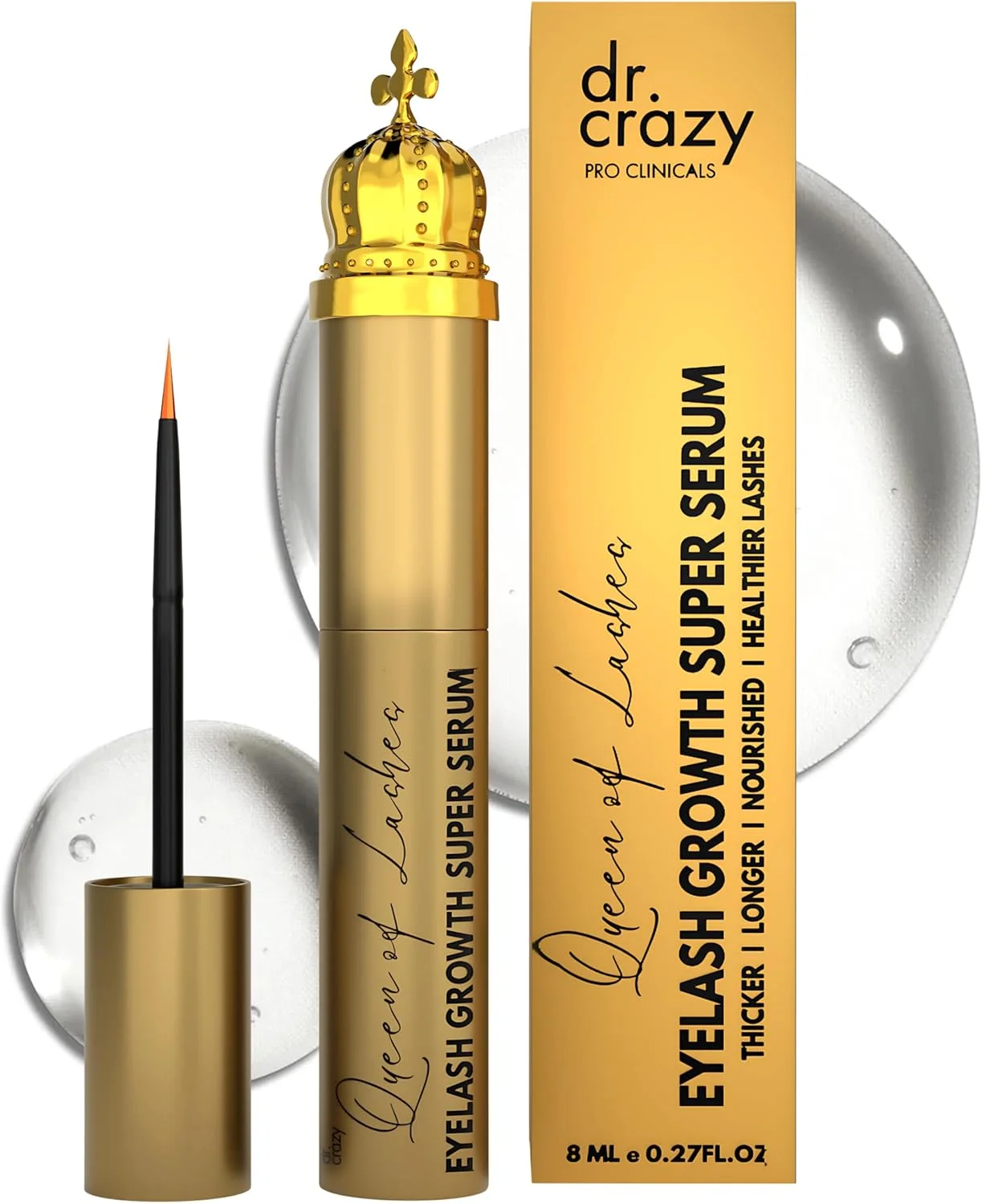 سرم تقویت مژه دکتر کرزی کویین آف لشز | همه در یک | سرم فوق العاده رشد مژه | سرم تقویت کننده مژه برای مژه های بلندتر، ضخیم تر و قوی تر | کنترل آسیب ناشی از آفتاب و افزایش سن | مناسب برای انواع مژه | - 8 میلی لیتر