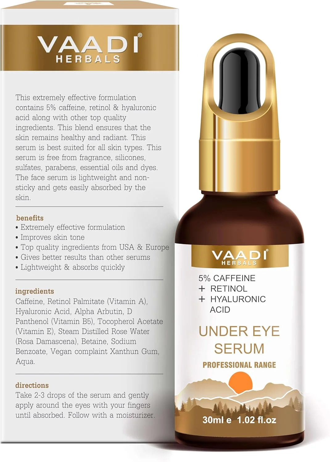 سرم دور چشم گیاهی وادی با 5% کافئین، رتینول و هیالورونیک اسید - 30 میلی لیتر