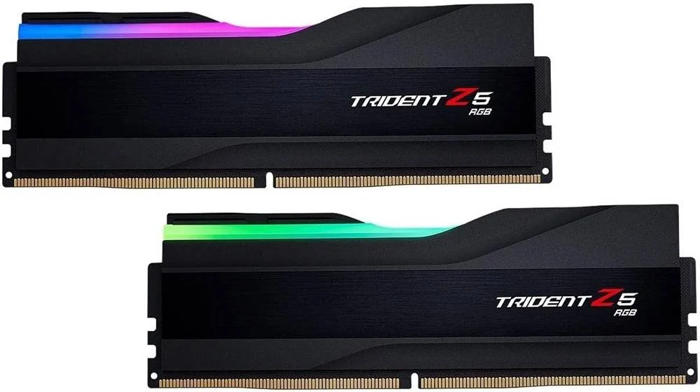 کیت حافظه دسکتاپ دو کاناله 64 گیگابایتی (2 عدد 32 گیگابایتی) G.Skill Trident Z5 RGB Series DDR5، سرعت حافظه 6400 مگاهرتز، تاخیر CL32 CAS، ولتاژ 1.40 ولت، Intel XMP 3.0، 288 پین، مشکی مات | F5-6400J3239G32GX2-TZ5RK