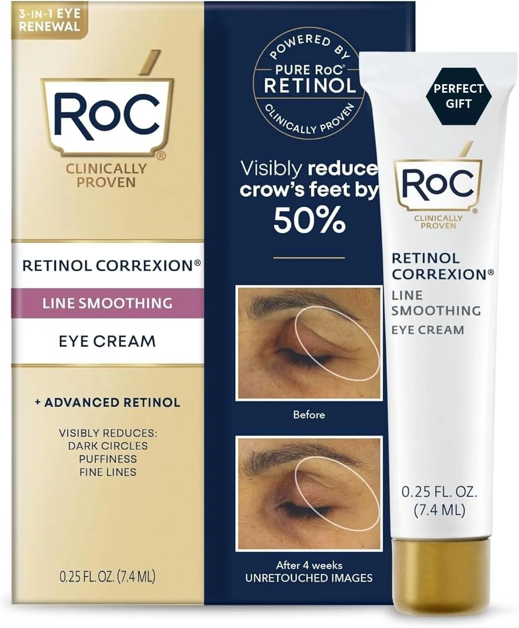 کرم دور چشم کوچک RoC Retinol Correxion برای تیرگی و پف، کرم روزانه ضد چروک، درمان مراقبت از پوست صاف کننده خطوط، 7.5 میلی لیتر