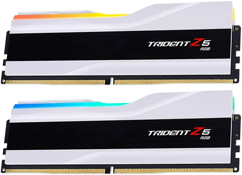 کیت حافظه دسکتاپ دو کاناله G.SKILL Trident Z5 RGB Series با ظرفیت 96 گیگابایت (2x48GB) DDR5، سرعت حافظه 6400 MT/s، تاخیر CL32-39-39-102، ولتاژ 1.35، Intel XMP 3.0، 288-Pin، سفید | F5-6400J3239F48GX2-TZ5RW