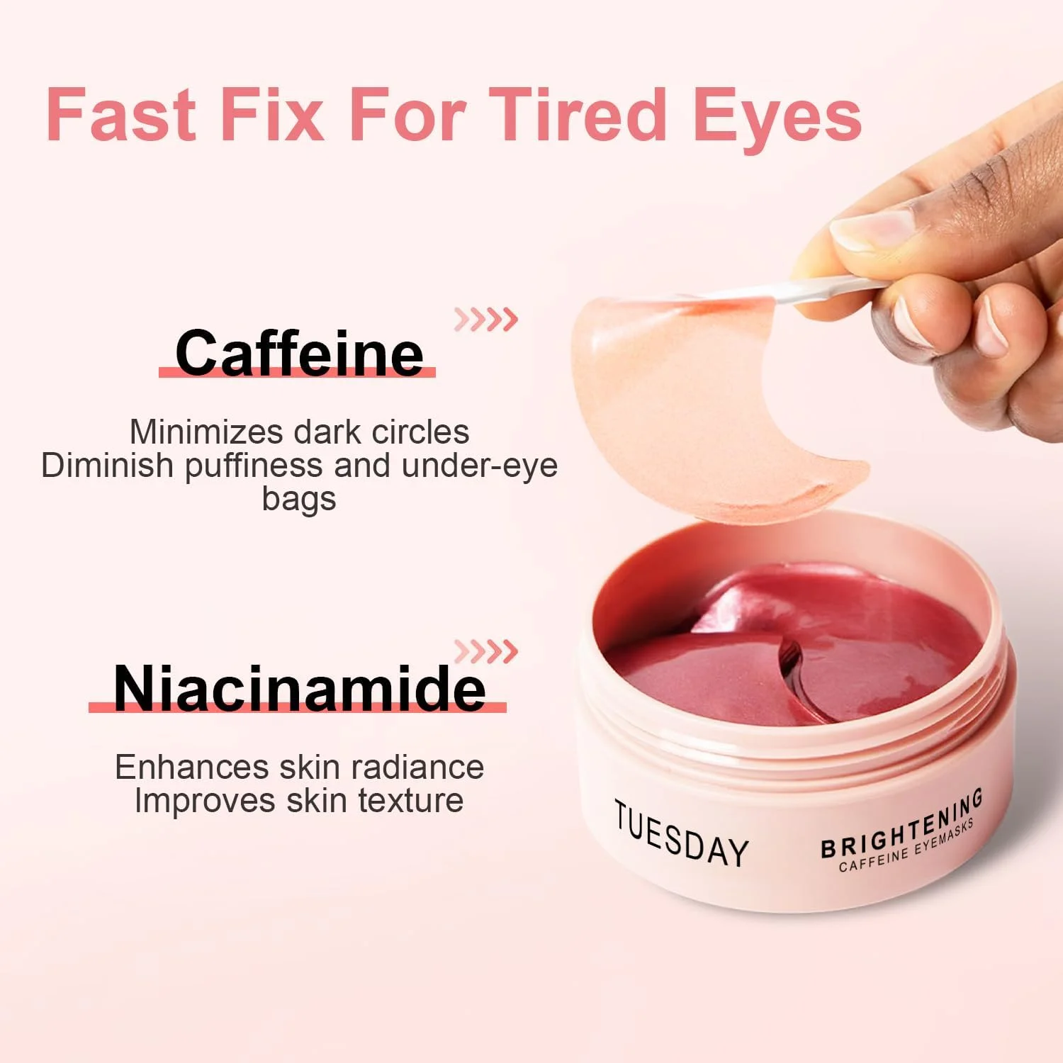 پدهای دور چشم کافئین برای سیاهی و پف | ماسک آبرسان زیر چشم با اسید هیالورونیک و نیاسینامید | کاهش خطوط ریز و روشن کننده چشم های خسته - 30 جفت