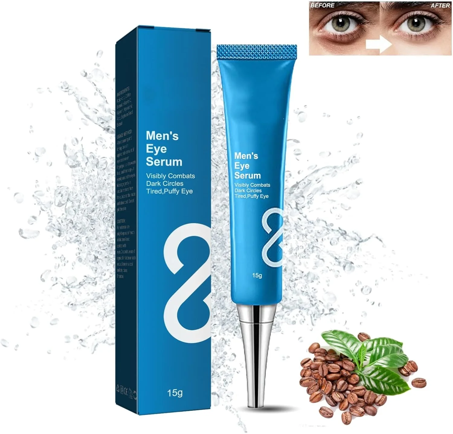 سرم دور چشم مردانه آزونی، کرم دور چشم کافئین دار برای سفت کردن، لیفتینگ و استحکام فوری، مرطوب کننده اسید هیالورونیک ضد چروک، ژل دور چشم رفع پف کوجیک اسید