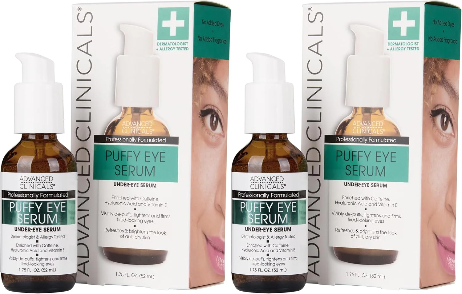 سرم دور چشم ضد پف کردگی ادونسد کلینیکالز، روشن کننده و سفت کننده پوست زیر چشم حاوی ویتامین E، کلاژن، گیاه آب قاشقی، کافئین و چای سبز، آبرسان و تسکین دهنده پف کردگی، بسته 2 عددی