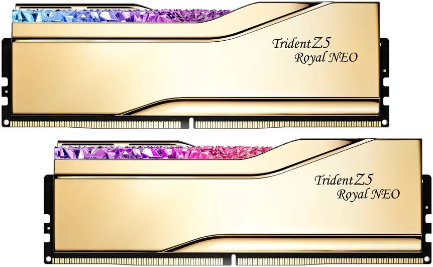 رم دسکتاپ دو کاناله G.SKILL Trident Z5 Royal Neo با ظرفیت 32 گیگابایت (2x16GB)، سرعت حافظه 6000 MT/s، تاخیر CL28-36-36-96 CAS، ولتاژ 1.40، AMD EXPO Ready، طلایی | F5-6000J2836G16GX2-TR5NG رم دسکتاپ دو کاناله G.SKILL Trident Z5 Royal Neo با ظرفیت 32 گیگابایت (2x16GB)، سرعت حافظه 6000 MT/s، تاخیر CL28-36-36-96 CAS، ولتاژ 1.40، AMD EXPO Ready، طلایی | F5-6000J2836G16GX2-TR5NG