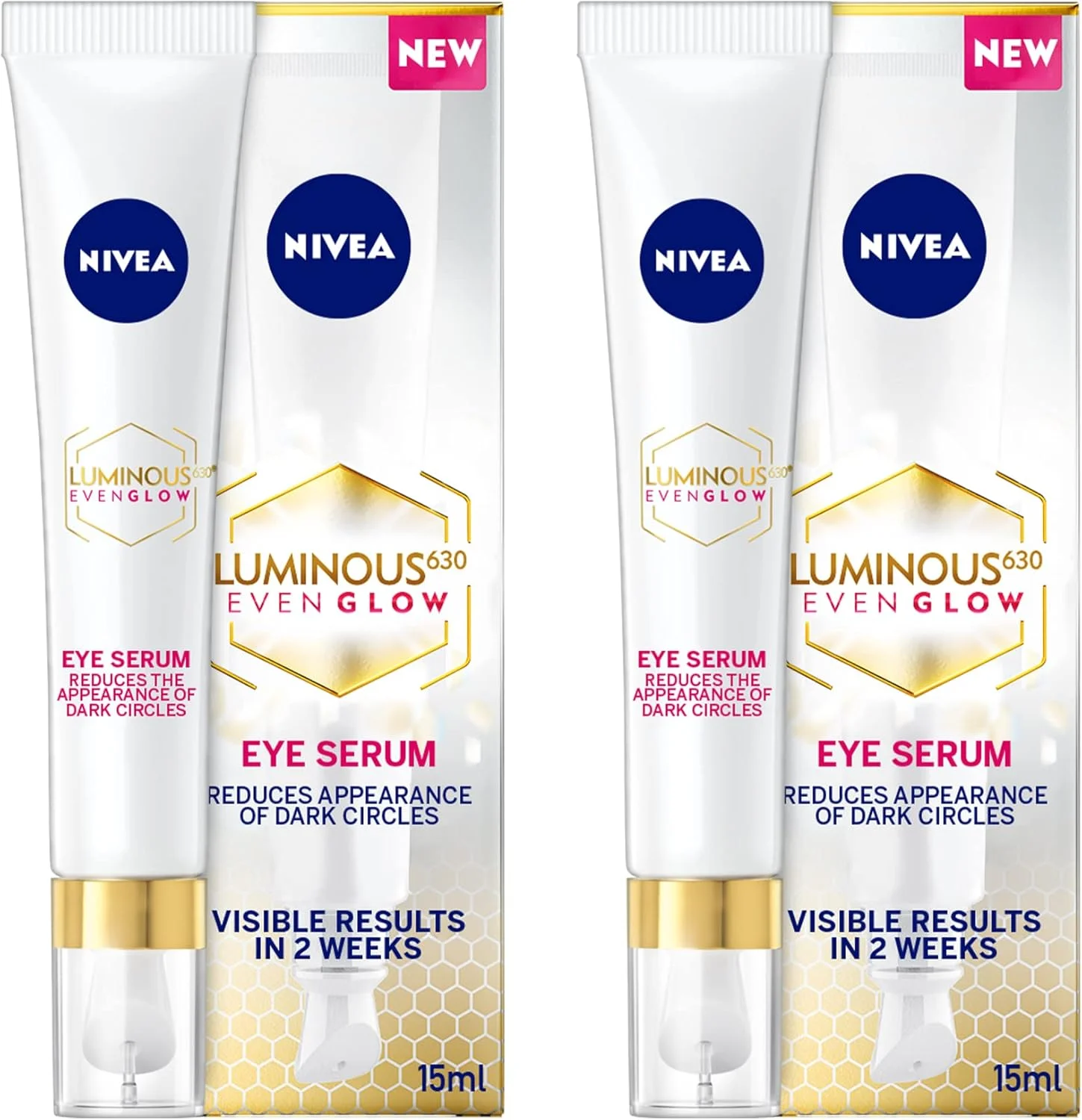 سرم دور چشم ضد تیرگی و پف نیوآ لومینوس 630، حاوی هیالورونیک اسید آبرسان و کافئین انرژی بخش، 2 عدد 15 میلی لیتری