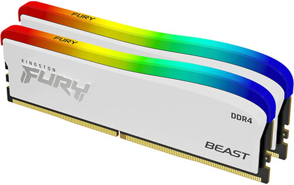 کینگستون FURY Beast DDR4 RGB نسخه ویژه با ظرفیت 16 گیگابایت (2 عدد 8 گیگابایتی)، سرعت کلاک 3200 مگاهرتز، تاخیر CL16، ولتاژ 1.35، 288 پین، DIMM بدون بافر غیر ECC، سفید | KF432C16BWAK2/16