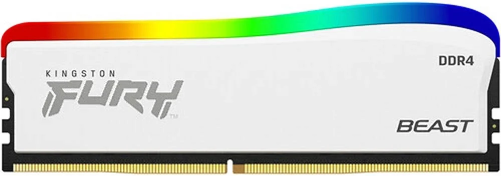 کینگستون FURY Beast DDR4 RGB نسخه ویژه با ظرفیت 16 گیگابایت (2 عدد 8 گیگابایتی)، سرعت کلاک 3200 مگاهرتز، تاخیر CL16، ولتاژ 1.35، 288 پین، DIMM بدون بافر غیر ECC، سفید | KF432C16BWAK2/16