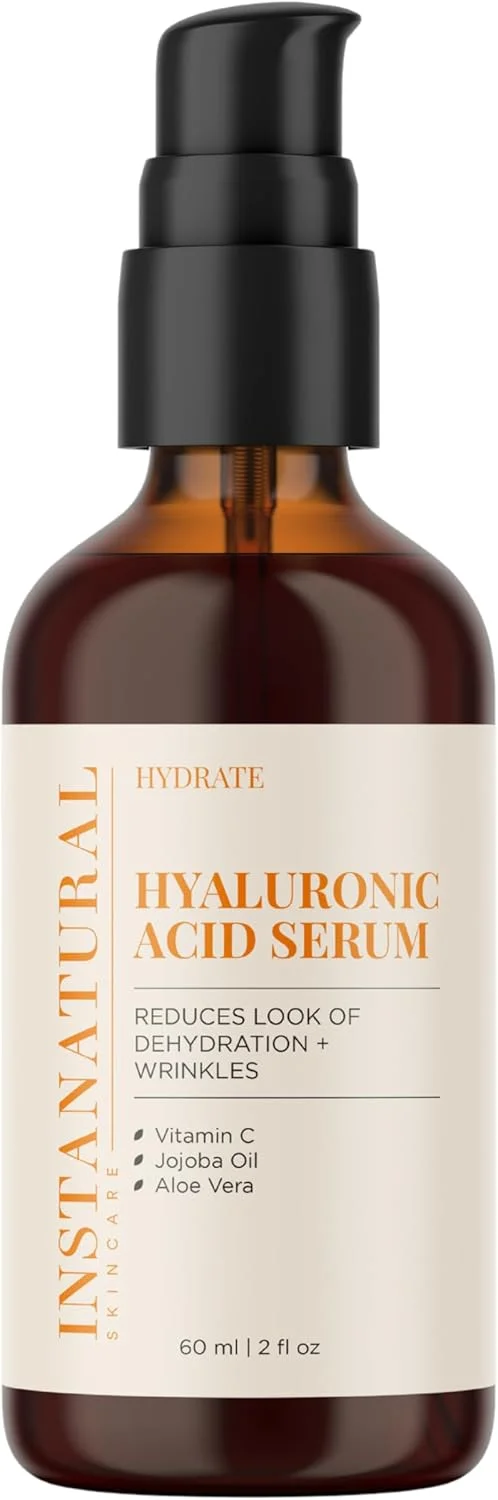 سرم هیالورونیک اسید اینستنچرال - حاوی ویتامین C، مواد ارگانیک و 100% خالص برای پوست خشک، خطوط ریز، دفاع در برابر پف زیر چشم - مرطوب کننده پیشرفته ضد پیری برای آقایان و بانوان - 60 میلی لیتر