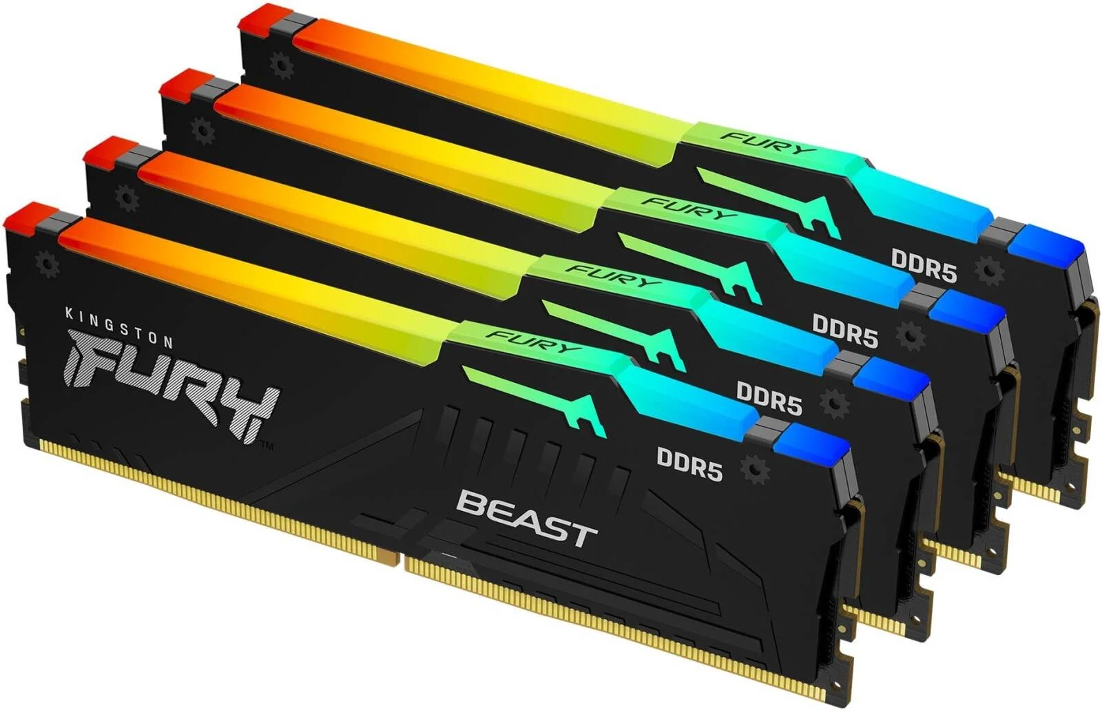 کینگستون FURY Beast حافظه دسکتاپ 64 گیگابایت (4 عدد 16 گیگابایتی) DDR5 RGB، سرعت حافظه 6000MT/s، تاخیر CL40 CAS، ولتاژ 1.35، 288-Pin، دارای گواهینامه Intel XMP، مشکی | KF560C40BBAK4-64
