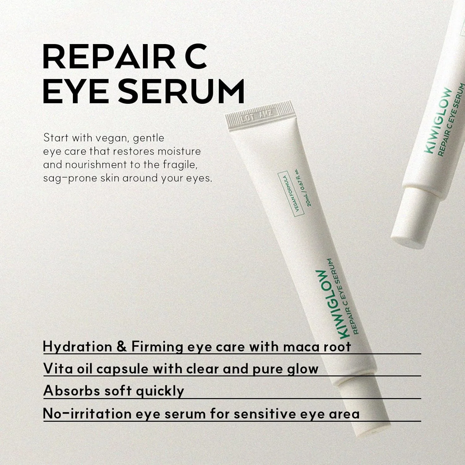 سرم دور چشم ترمیم کننده و روشن کننده کیوی گلو 20 میلی لیتر، مراقبت از پوست کره ای، پوست شیشه ای، حاوی ویتامین C و عصاره ریشه ماکا، مناسب برای پوست های حساس و خشک، مرطوب کننده مراقبت از پوست کره ای