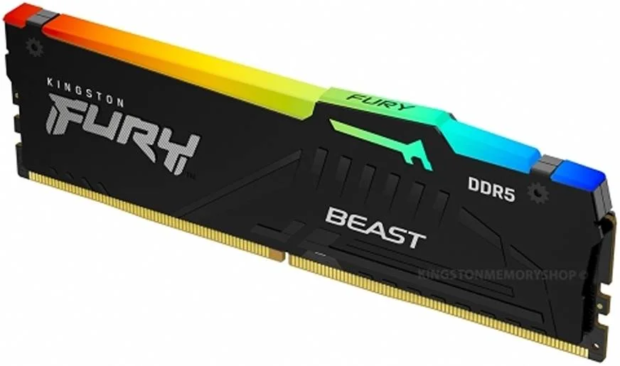 کینگستون فیوری بیست RGB 16GB DDR5 حافظه دسکتاپ، سرعت 6000 مگاهرتز، تاخیر CL40، ولتاژ 1.25 ولت، 288 پین، تک ماژول، Non-ECC Unbuffered DIMM، مشکی | KF560C40BBA-16