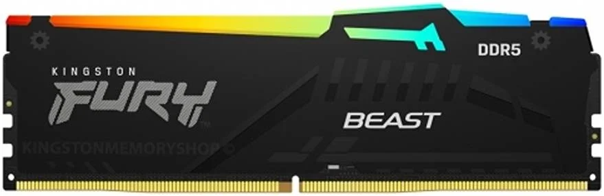 کینگستون فیوری بیست RGB 16GB DDR5 حافظه دسکتاپ، سرعت 6000 مگاهرتز، تاخیر CL40، ولتاژ 1.25 ولت، 288 پین، تک ماژول، Non-ECC Unbuffered DIMM، مشکی | KF560C40BBA-16