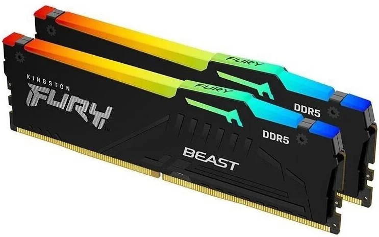 حافظه رم دسکتاپ کینگستون Fury Beast RGB با ظرفیت 16 گیگابایت (2x8GB) DDR5، سرعت 5600MT/s، تاخیر CL36، Intel XMP 3.0، ولتاژ 1.25، 288-Pin، AMD Expo، کیت DIMM دو کاناله | KF556C36BBEAK2-16