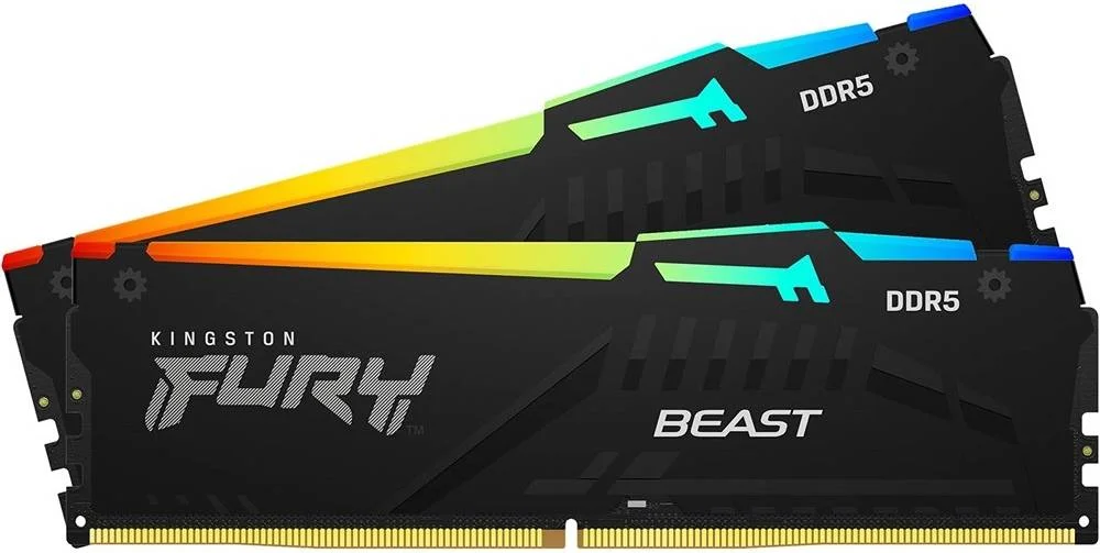 حافظه رم دسکتاپ کینگستون Fury Beast RGB با ظرفیت 16 گیگابایت (2x8GB) DDR5، سرعت 5600MT/s، تاخیر CL36، Intel XMP 3.0، ولتاژ 1.25، 288-Pin، AMD Expo، کیت DIMM دو کاناله | KF556C36BBEAK2-16