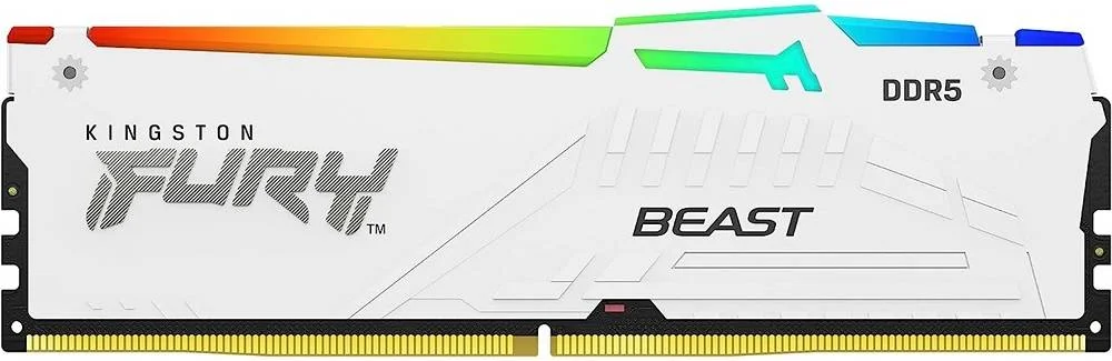 کیت حافظه دسکتاپ کینگستون Fury Beast RGB با ظرفیت 32 گیگابایت (2 عدد 16 گیگابایتی)، سرعت حافظه 5600MT/s، تاخیر CL40 CAS، بدون ECC، Intel XMP 3.0، ولتاژ 1.25 ولت، 288 پین، سفید | KF556C40BWAK2-32