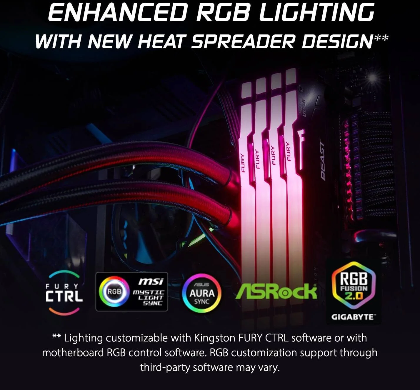 کینگستون فیوری بیست RGB حافظه رم ۱۶ گیگابایتی DDR5 مناسب دسکتاپ، سرعت حافظه ۶۰۰۰ مگاهرتز، تاخیر CL36، کیت ۲۸۸ پین، Intel XMP 3.0 و AMD EXPO Ready، مشکی | KF560C36BBE2A-16